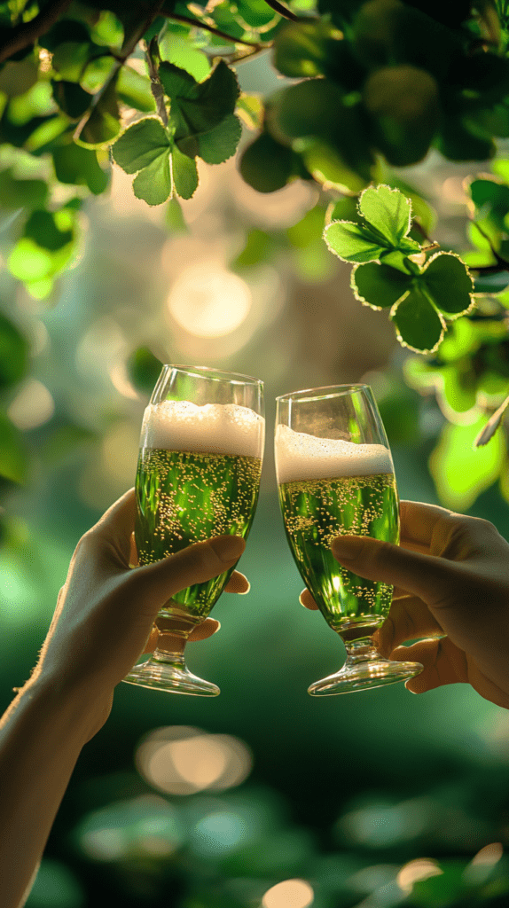 St Patrick's day hands holding glasses with cold beverage having a toast wallpaper