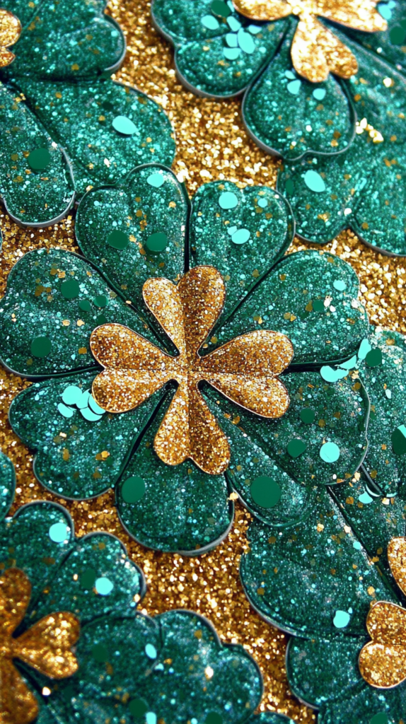 St. Patrick’s Day Clovers and gold foil textures wallpaper
